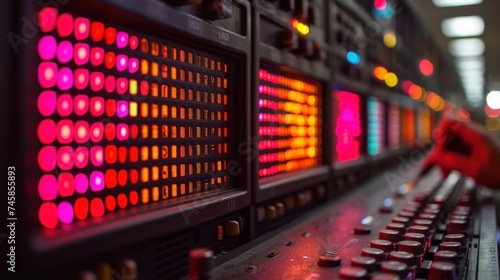 Symphony of Lights: A Close-Up of a Vibrant Audio Equalizer Panel