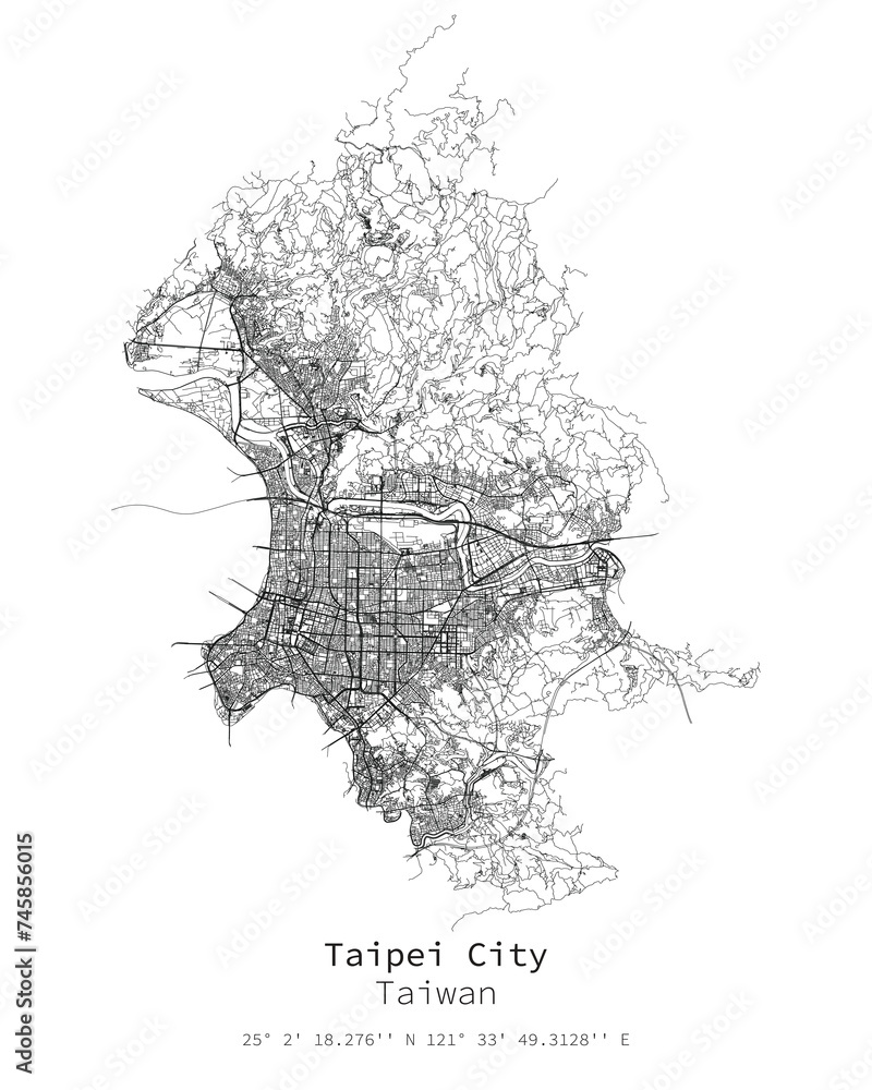 Naklejka premium Taipei city, Taiwan street map,vector image for marketing ,digital product ,wall art and poster prints.