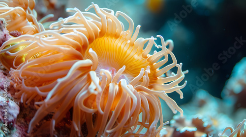 Vibrant Orange Sea Anemone in Natural Coral Reef Environment