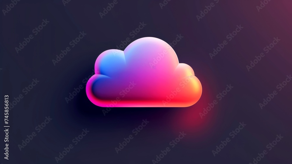 Close-up, Abstract minimal cloud computing icon with dark background Close-up, Abstract minimal cloud computing icon with dark background