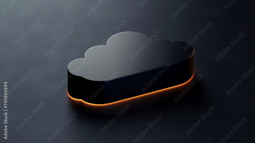 Close-up, Abstract minimal cloud computing icon with dark background