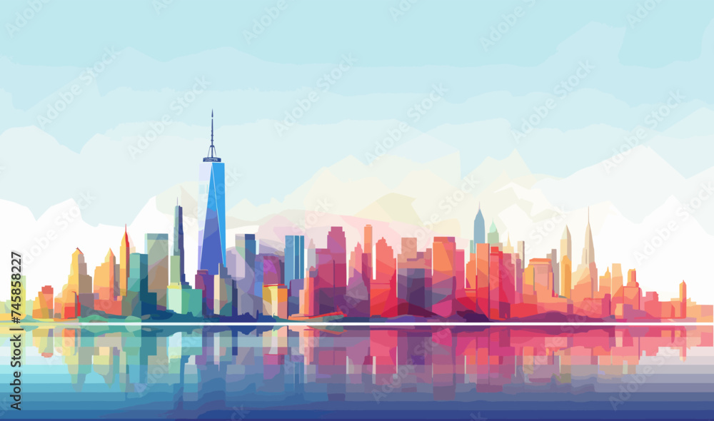 New York City skyline, background landscape colorful minimal vector