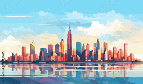 New York City skyline, background landscape colorful minimal vector