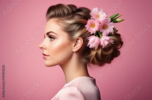 Hairstyle with flowers for a beautiful girl © Elena