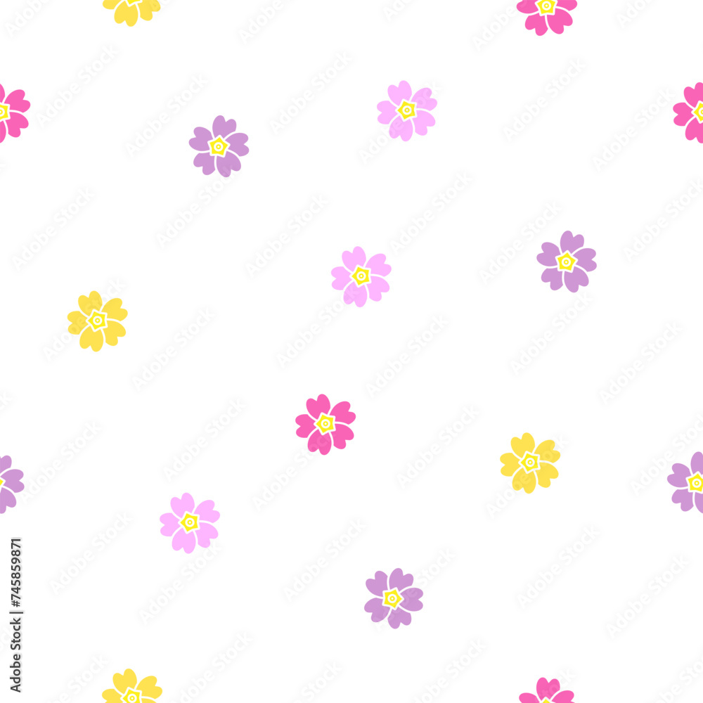 Primula. Colorful Primroses. Primula vulgaris. Seamless pattern.