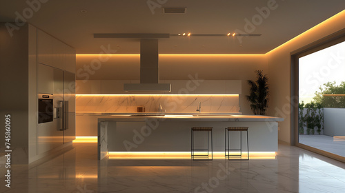 Modern kitchen interior. AI generated art illustration.