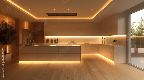 Modern kitchen interior. AI generated art illustration.