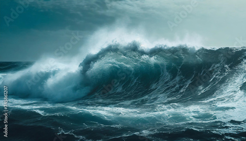 Beautiful big wave in the ocean with blue sea.