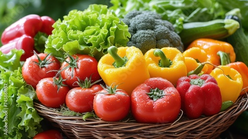Fresh veggies and herbs in a basket