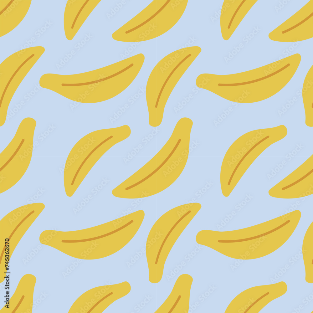 Seamless bananas pattern. Yellow bananas on a lilac background. Vector illustration for packaging, wrapping paper, clothing