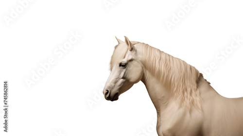 White arabian horse side view, isolated on transparent background