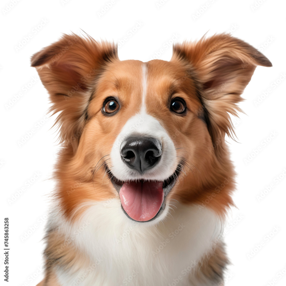 Border collie puppy close up face, isolated on white background