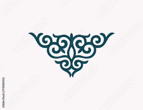 Kazakh national ornament. Vector ethnic isolated element on pale background. Asian floral abstract element of the national pattern photo