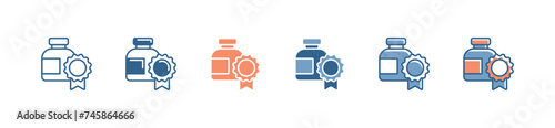 medicine pill bottle with verified  badge icon set trusted medical prescription treatment vector illustration