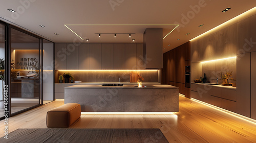 Modern kitchen interior. AI generated art illustration.