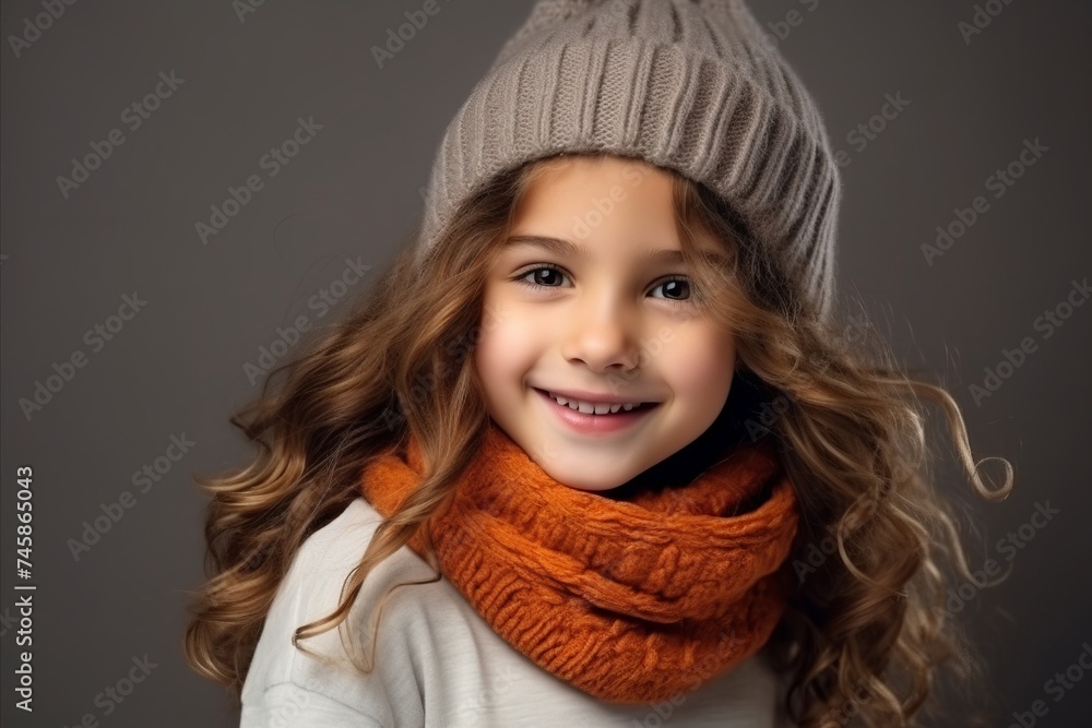Portrait of a cute little girl in a warm hat and scarf Portrait of a cute little girl in a warm hat and scarf