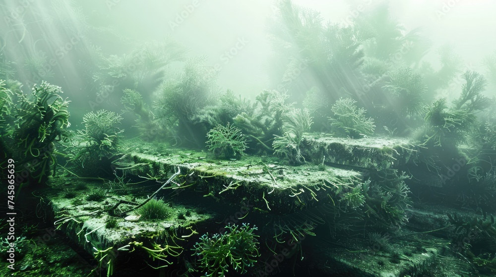 Sea green seaweed texture, background. Generative AI
