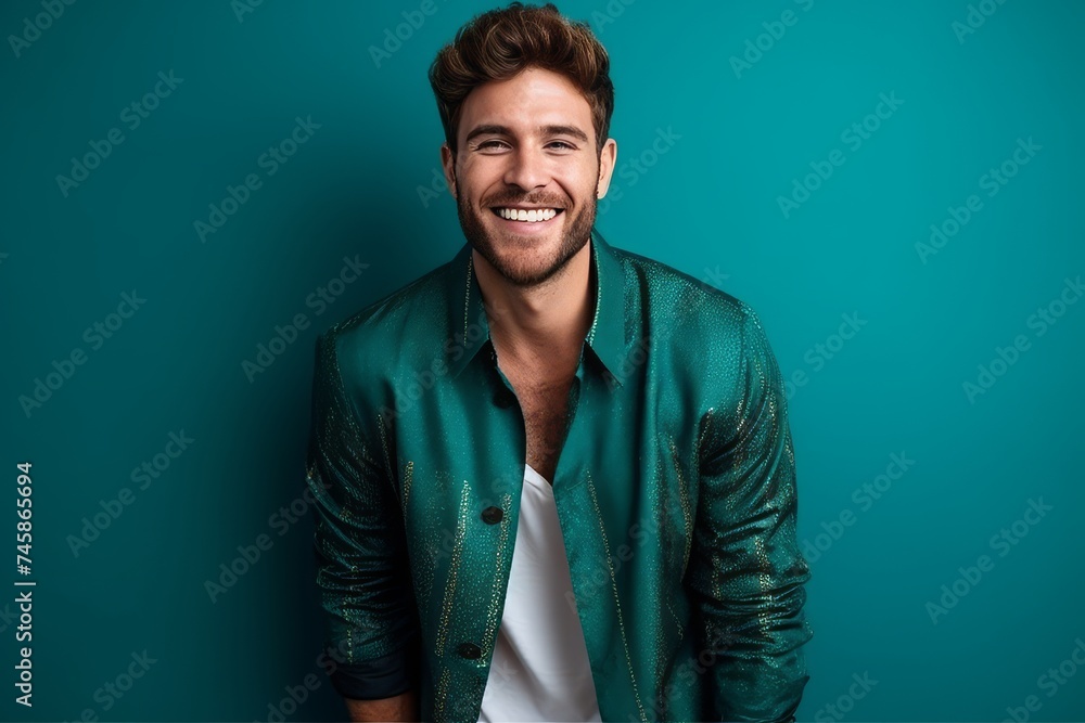 Portrait of a handsome young man smiling against a blue background. Portrait of a handsome young man smiling against a blue background.