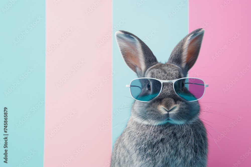 Stylish bunnies wearing Easter bunny glasses on their style day waiting for Easter