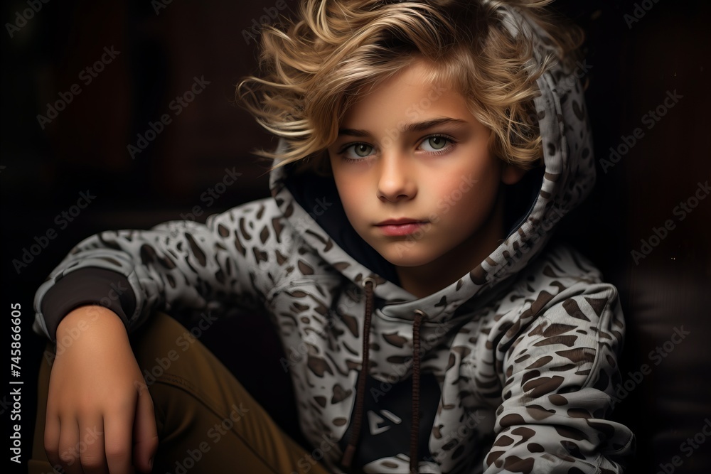 Portrait of a beautiful little girl with blond curly hair. Beauty, fashion.