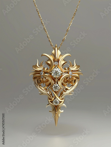 a gold necklace with a diamond