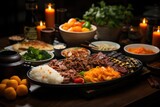 Superior view of fresh and delicious vietnamese food on a table, generative IA