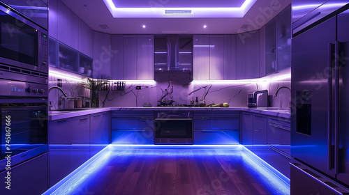 Modern kitchen interior. AI generated art illustration. © Fire