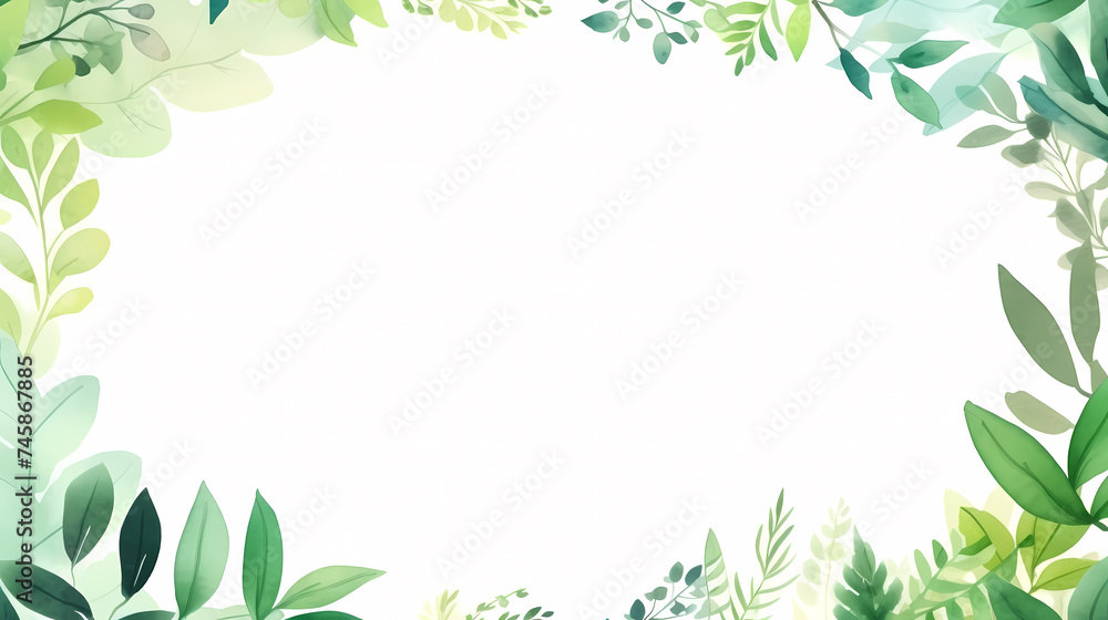 Green leaves watercolor copy space, green leaves with space for text Green leaves watercolor copy space, green leaves with space for text