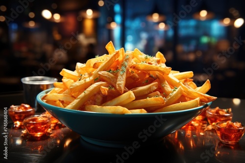 Chip Potato Fat Meal Fry Stick Food Snack Tasty French Background Generative  generative IA