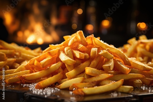 A CLOSE UP OF A PILE OF FRENCH FRIES WITH LOT OF THEM GENERATIVE AI  generative IA