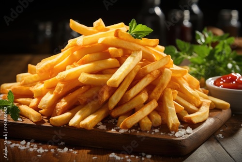 The Pile of Golden Fresh French Fries isolated on White Background  generative IA