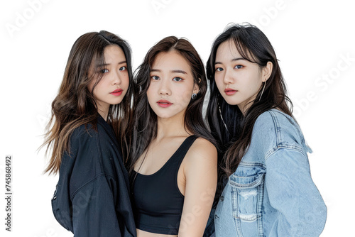 Trio of Young Asian Women in Casual Fashion Transparent PNG
