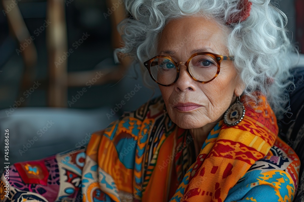 Portrait of bright senior woman in glasses Portrait of bright senior woman in glasses