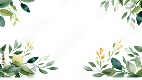 Green leaves watercolor copy space, green leaves with space for text
