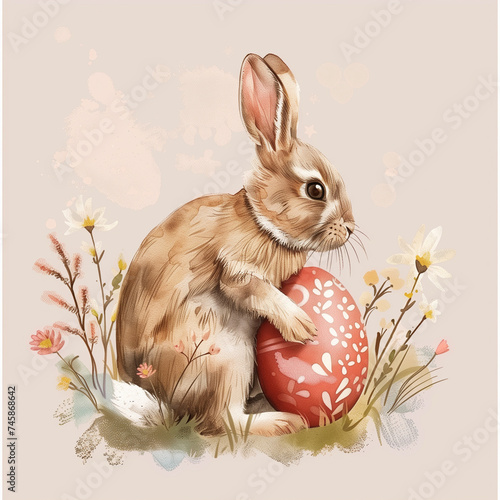 Easter Bunny on a floral background