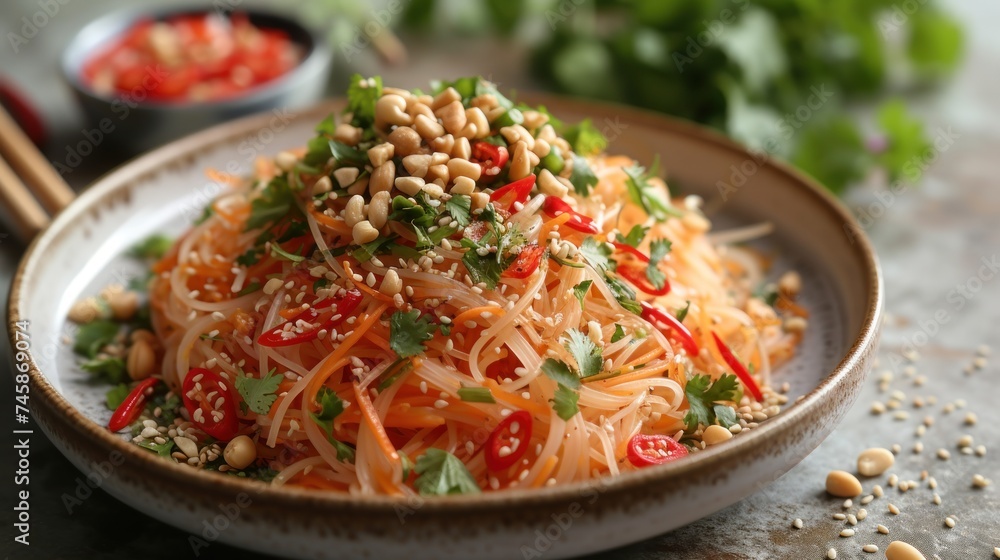 A Symphony of Flavors: Spicy Glass Noodle Salad with Fresh Herbs and Toasted Nuts A Symphony of Flavors: Spicy Glass Noodle Salad with Fresh Herbs and Toasted Nuts