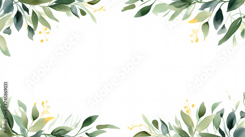 Green leaves watercolor copy space, green leaves with space for text