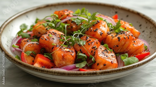 Gourmet Grilled Salmon Cubes Tossed in Fresh Herbs and Spices