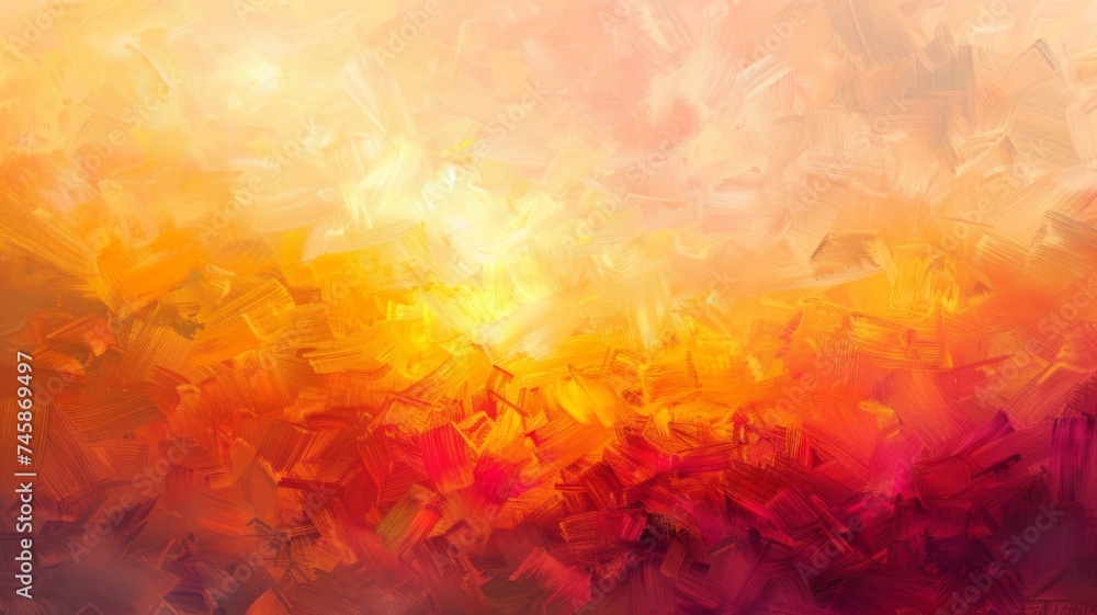 Abstract impressionist painting in orange tones - An abstract painting with a chaotic blend of strokes in orange and red, evoking feelings of passion and energy - obrazy, fototapety, plakaty 