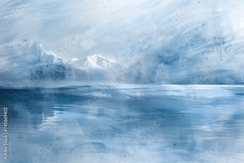Abstract brush strokes creating mountain landscape - The image depicts a serene mountain landscape created with expressive abstract blue brush strokes
