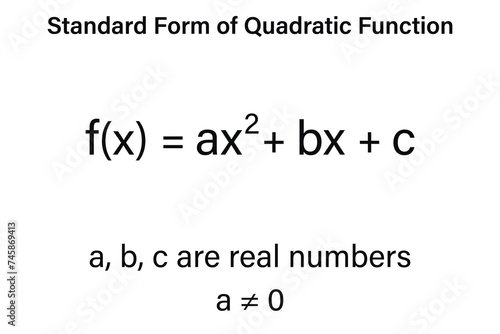 Standard Form of a Quadratic Function on the white background. Education.  Science. Vector illustration.