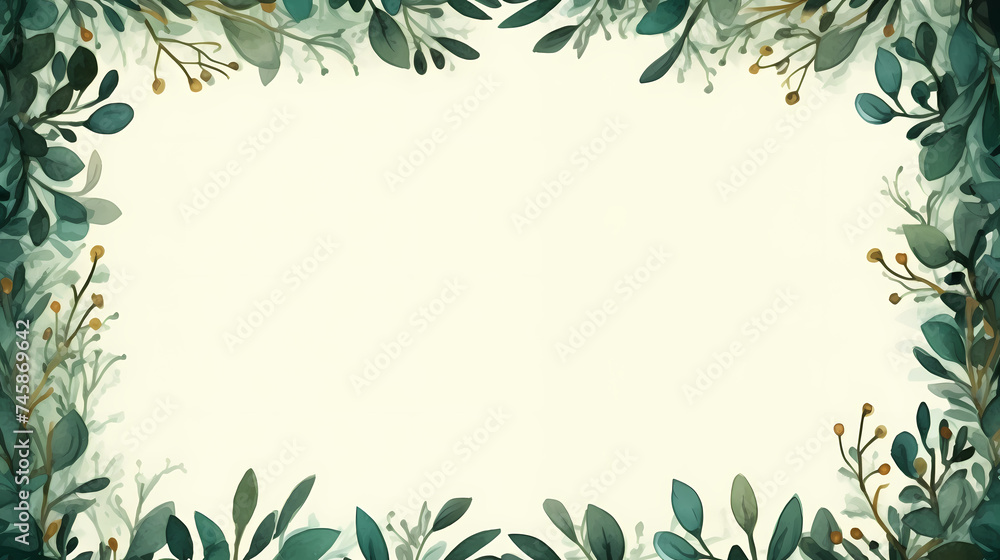 Green leaves watercolor copy space, green leaves with space for text Green leaves watercolor copy space, green leaves with space for text