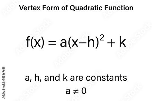 Vertex Form of Quadratic Function on the white background. Education.  Science. Vector illustration.