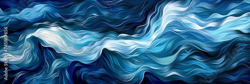 Blue smoky waves with flowing organic shapes - This digital artwork captures the fluid motion of smoke, with undulating waves in different shades of blue