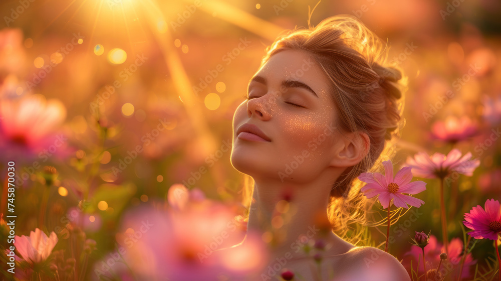 Close-Up of Woman Enjoying Golden Sunset Close-Up of Woman Enjoying Golden Sunset