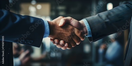 Business men in office shake hands enthusiastically to celebrate successful meeting. Concept Business, Success, Celebration, Office Meeting, Handshake © Ян Заболотний