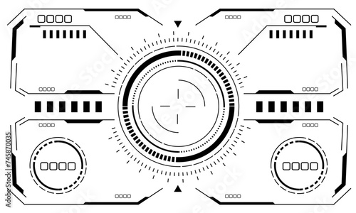 HUD sci-fi interface screen view black circular geometric design virtual reality futuristic technology creative display on white vector