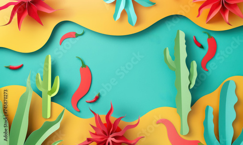 abstract paper cut cactus chilli colorful background design © Klay