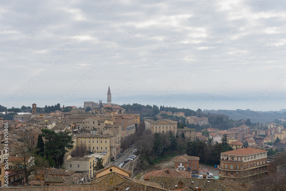 Panoramic view of Perugia historical center, Umbria, Italy.