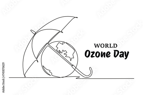 Continuous one line drawing of an earth protected by an umbrella from air pollution. Protects the earth's ozone layer from perforating. The air remains healthy. world ozone minimalist concept.